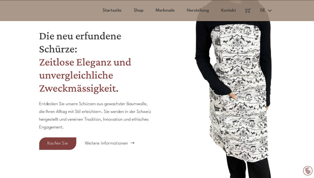 Startseite der Website Schweizer Schürze